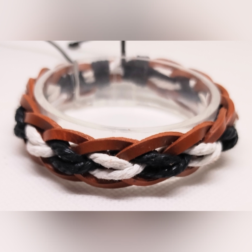 Men's Bracelet‎ Leather Braided Brown New f83